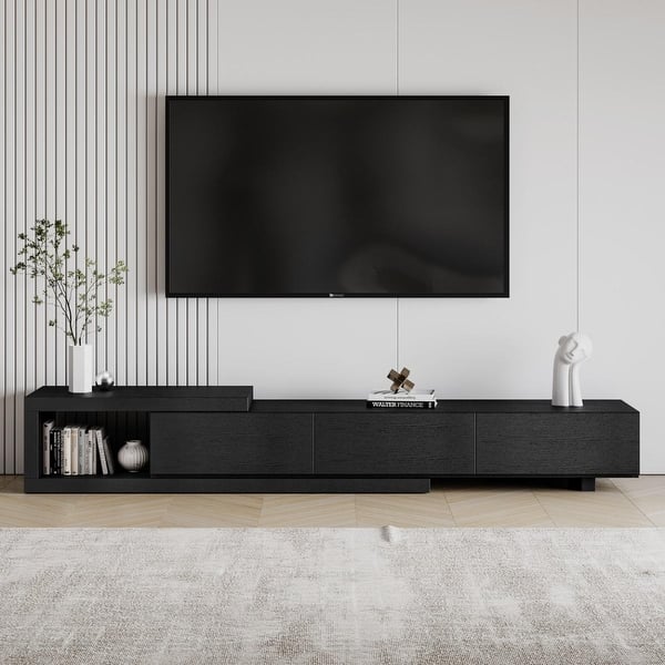 Retractable Wood TV Stand & Entertainment Centers with 3 Drawers, Open