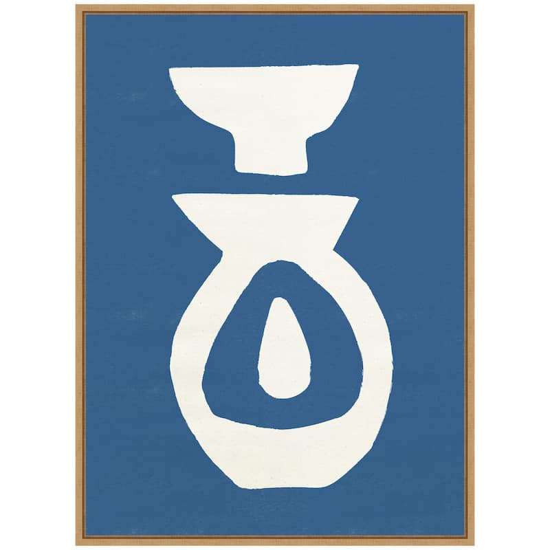 Kate and Laurel Sylvie Ceramic Blue Beige 1 Framed Canvas by Rocket Jack