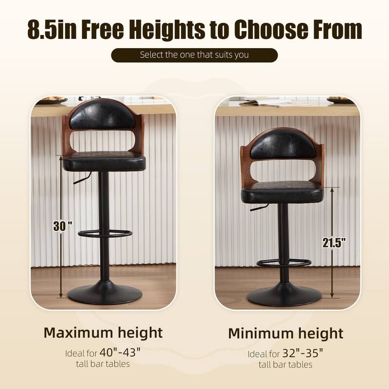 PU Leather Upholstered High-resilience Cushion 360° Swivel Adjustable Height Bar Stools with Footrest(set of 2)