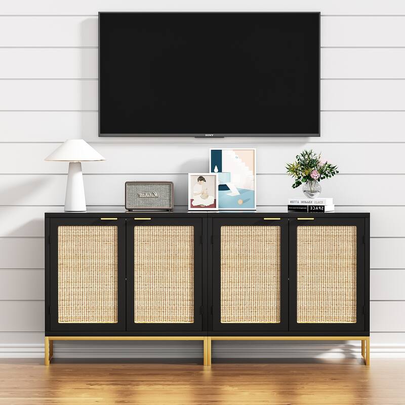 Anmytek Mid-Century Modern 2-Door Black Buffet Sideboard Accent Storage Cabinet with Adjustable Shelves