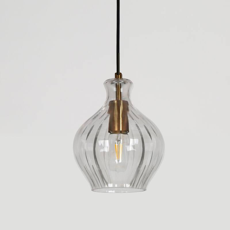 Coria Modern Glam Mini Pendant Light 1-Light Chic Dimmable Kitchen Island Lamp Fluted Glass Dining Room - D 6.7" x H 9.5"