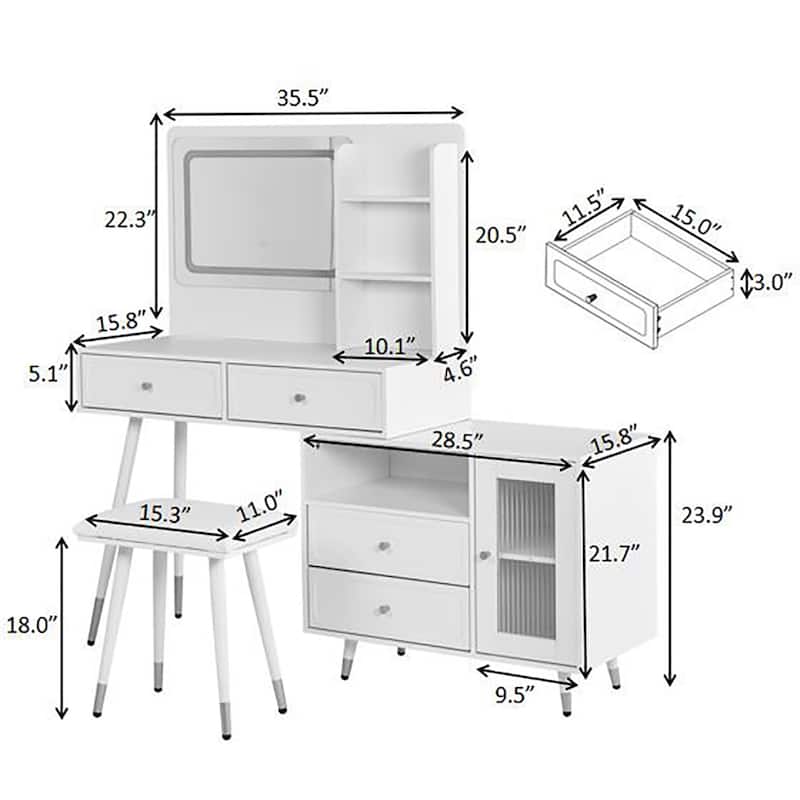 Modern Makeup Vanity Desk with Mirror,Lights,Drawers and Cabinet
