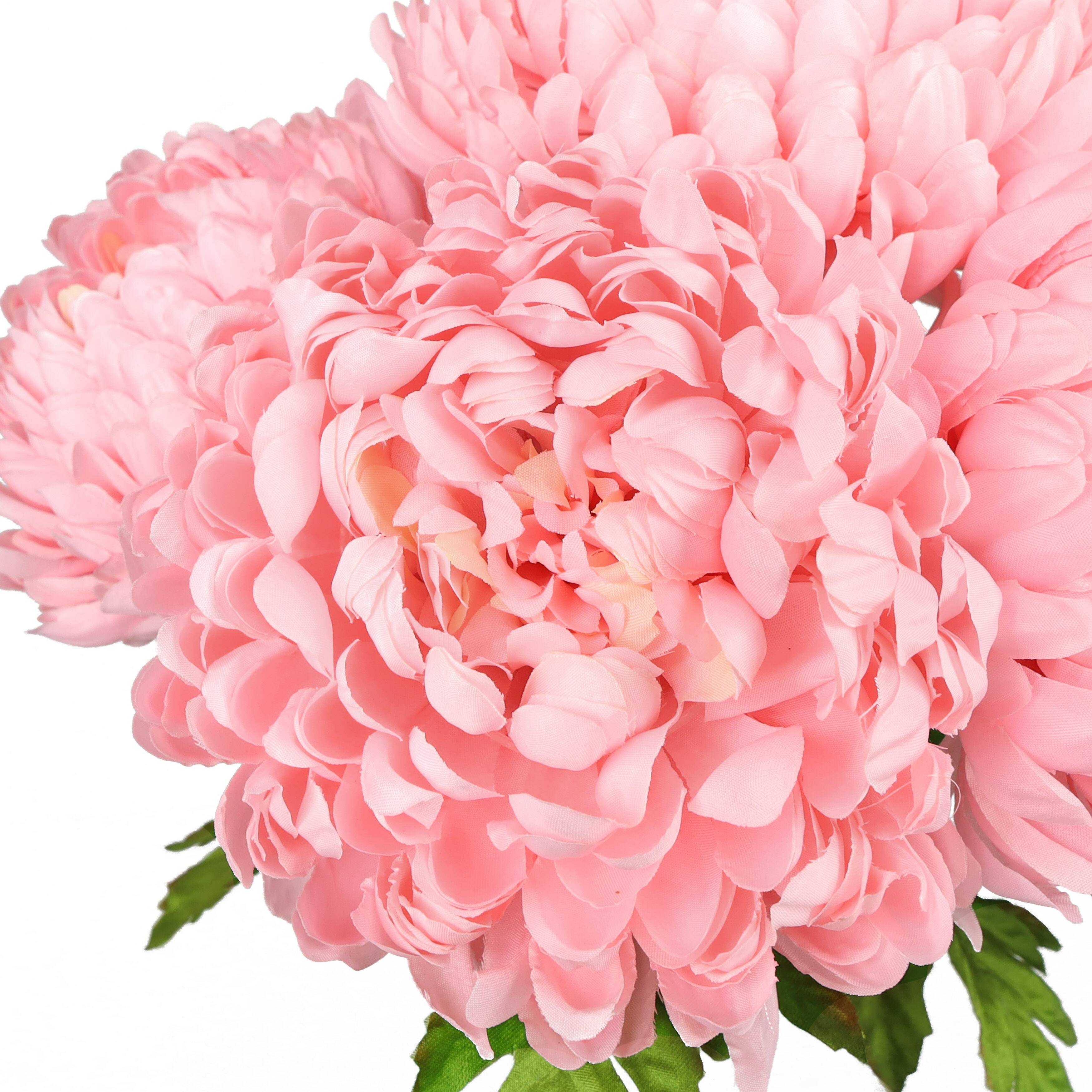 Set of 2 Deluxe Blush Pink Artificial Chrysanthemum Flower Stem Bush