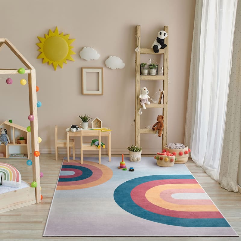 Well Woven Kids Rugs Kaleidoscope Rainbow Modern Machine Washable Area Rug - 7'7" x 9'10" - Multi Color/ Coral