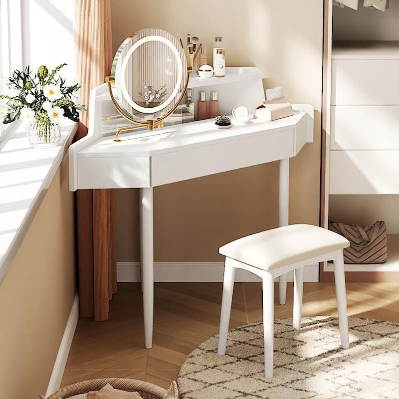 Modern Corner Makeup Vanity Desk with Large Storage