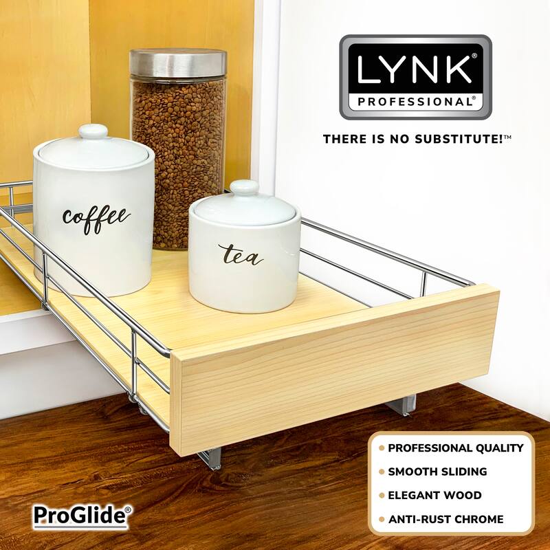 LYNK PROFESSIONAL® SELECT™ Pull Out Cabinet Organizer, 11" x 21" - Slide Out Drawers for Kitchen Cabinets, Wood Chrome