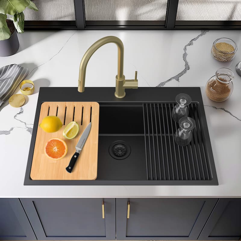 33" Top-Mount Workstation Single Bowl Quartz Kitchen Sink
