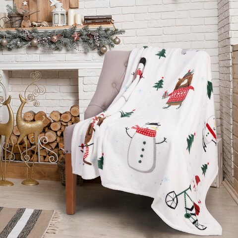 Premium Flannel Christmas Throw Blanket 60in x 48in (Winter Friends)