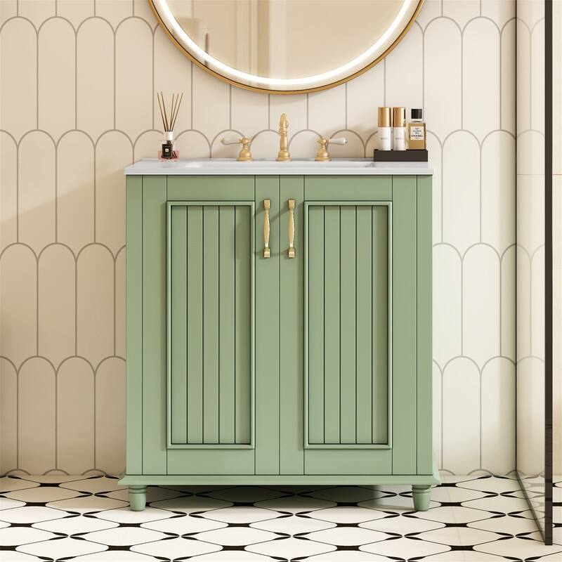 30 Inch Bathroom Vanity with Resin Sink Combo, Modern Bathroom Storage Cabinet with 2 Soft Close Doors and Hidden Drawer