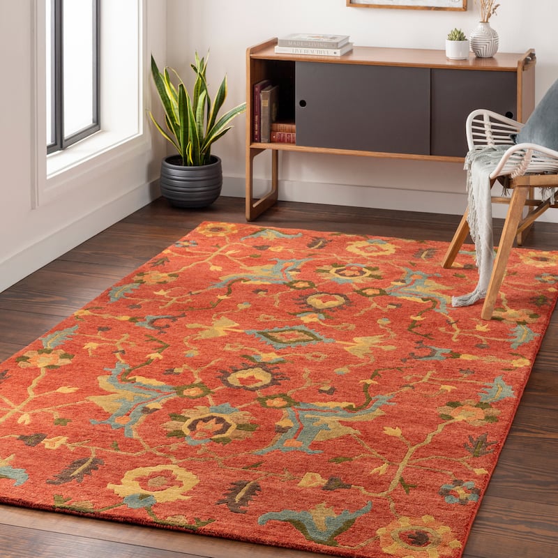Hand-Knotted Abbigail Border New Zealand Wool Area Rug - 2' x 3' - 2' x 3' - 2' x 3' - Orange