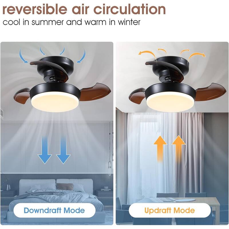 24" Small Ceiling Fan with Light and Remote,Retractable Blades,Small Fan Light for Bedroom,Closet,Bathroom - 13 Inches