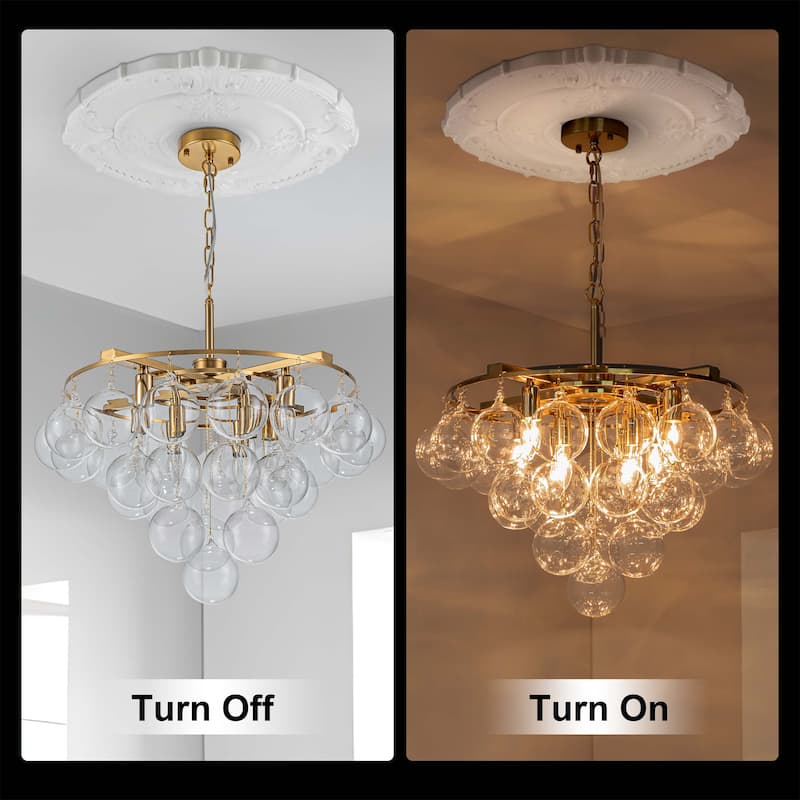 Starsky 8- Light 23in. Modern Glam Cluster Glass Bubble Chandelier with 28 Swirled Glass Globe Bubble