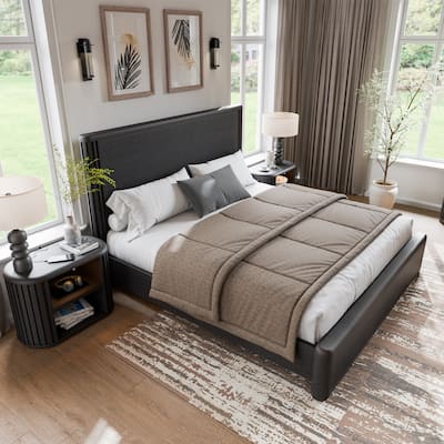Furniture of America Caelan II Modern 3-Piece Black Solid Wood Panel Bedroom Set with Motion Light