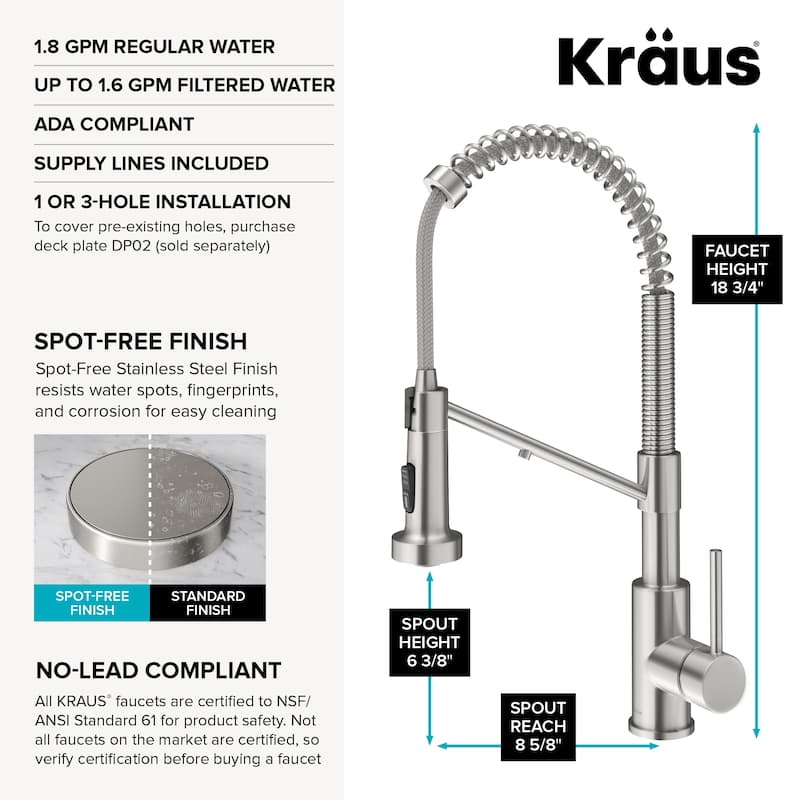 Kraus Bolden 2-Function 1-Handle Commercial Pulldown Kitchen Faucet
