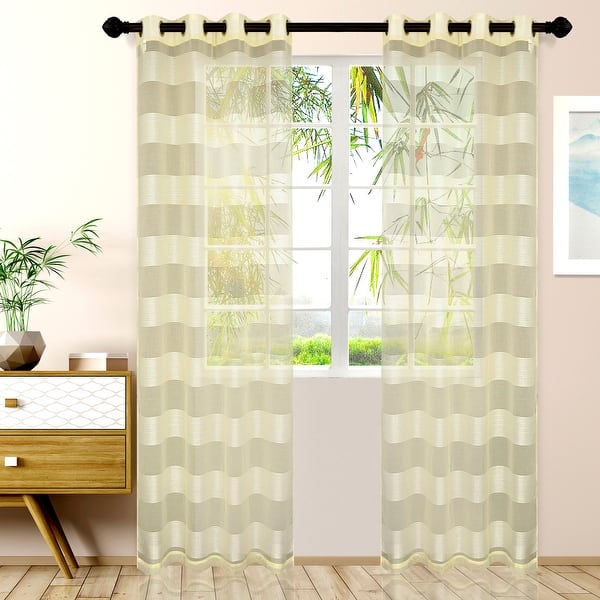 slide 2 of 19, Superior Alzane Rope Sheer Grommet Curtain Panel - (Set of 2) 52" x 63" - 63 Inches - Cream