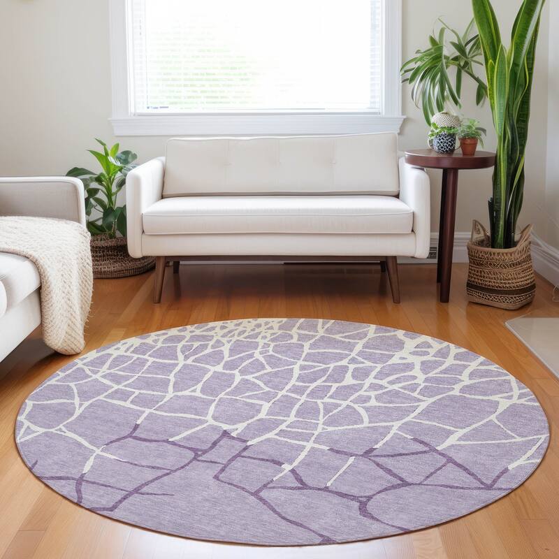 Machine Washable Indoor/ Outdoor Abstract Webby Chantille Rug - Lavender - 8' x 8'