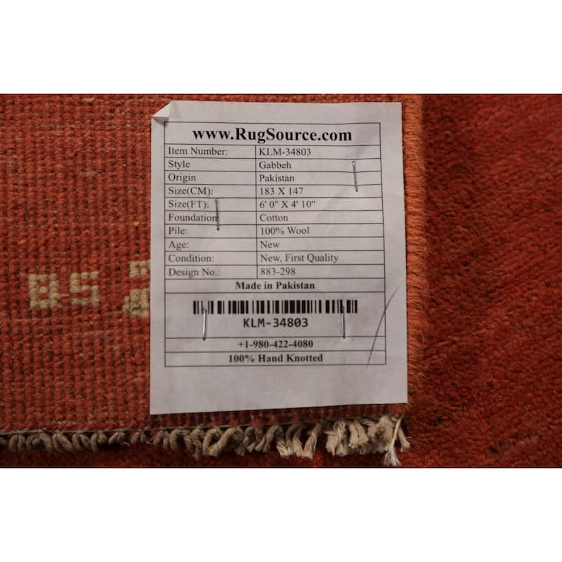 Modern Orange Gabbeh Oriental Rug Handmade Wool Carpet - 4'10" x 6'0"