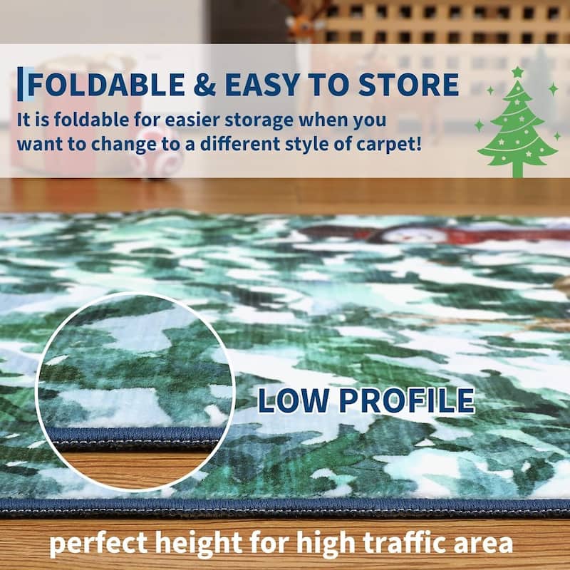 Christmas Eve Blue Xmas Area Rug, for Living Room Bedroom Office Holiday Decor