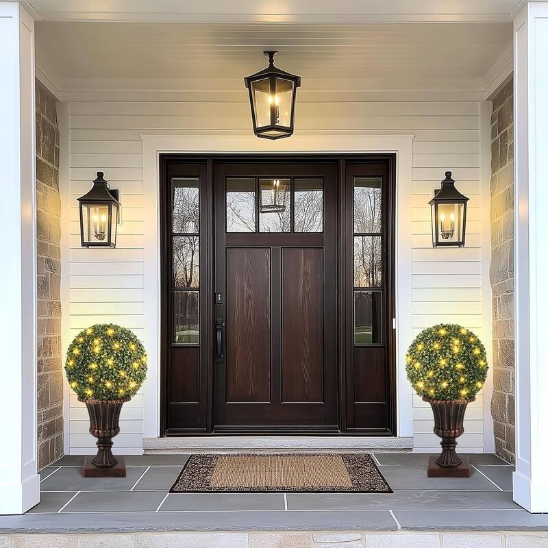 2 pcs Pre-Lit Artificial Plant Topiary Ball for Outdoor Indoor - 27 inch