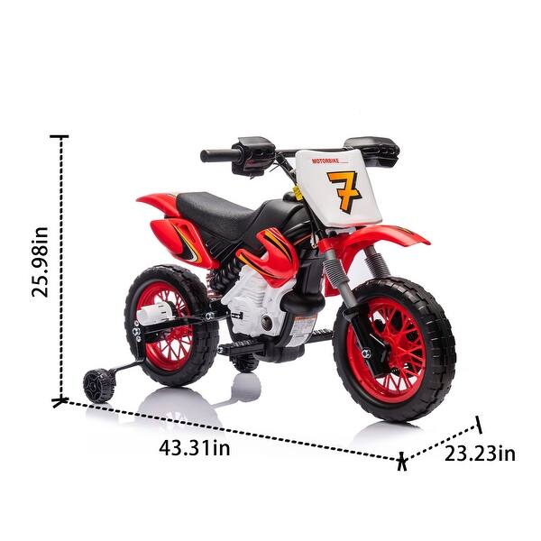 dimension image slide 1 of 3, Kids 12V Electric Dirt Bike Motorcycle with Rear Suspension, Slow Start, and Indie Music Box, 3-8 Years