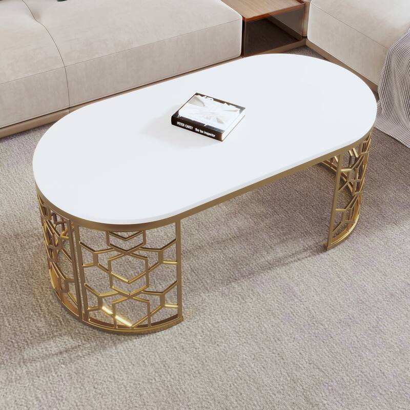 47.2" Modern Coffee Table with Cut-Out Pattern Metal Stainless Steel Frame