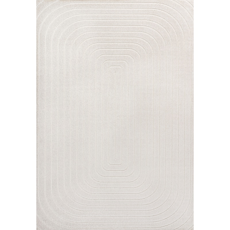 JONATHAN Y Anders High-Low Modern Scandinavian Arch Stripe Monotone Ivory Indoor/Outdoor Rug - 3 X 5