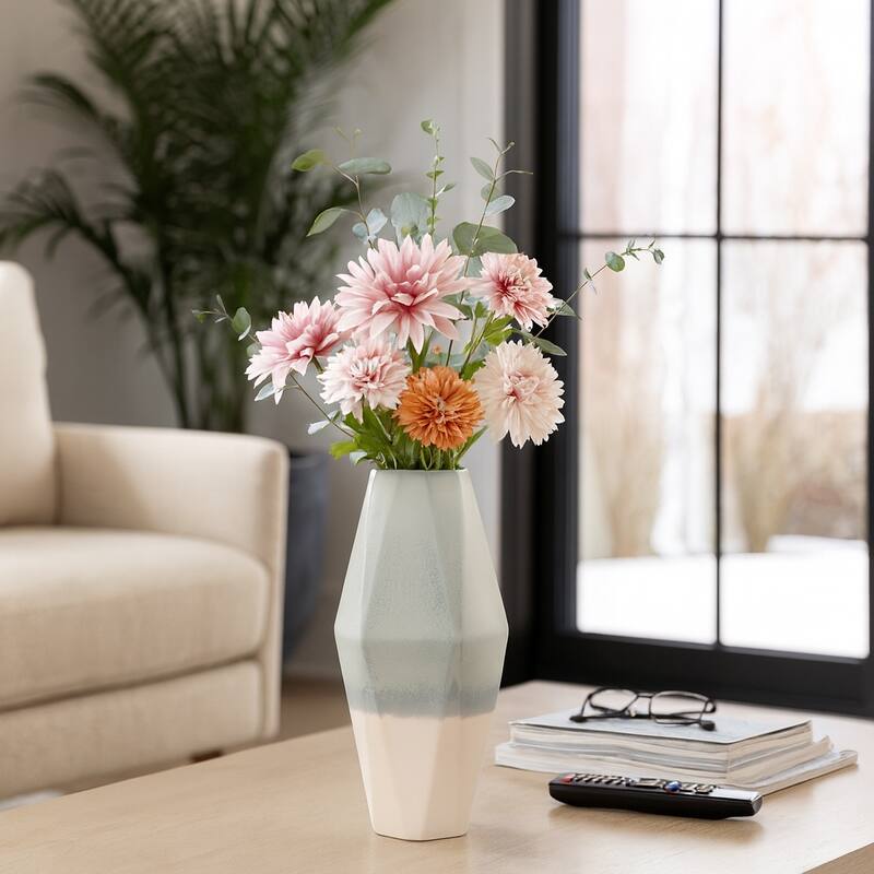 Decorative Vase - Blue Ceramic Triple Tone Faceted