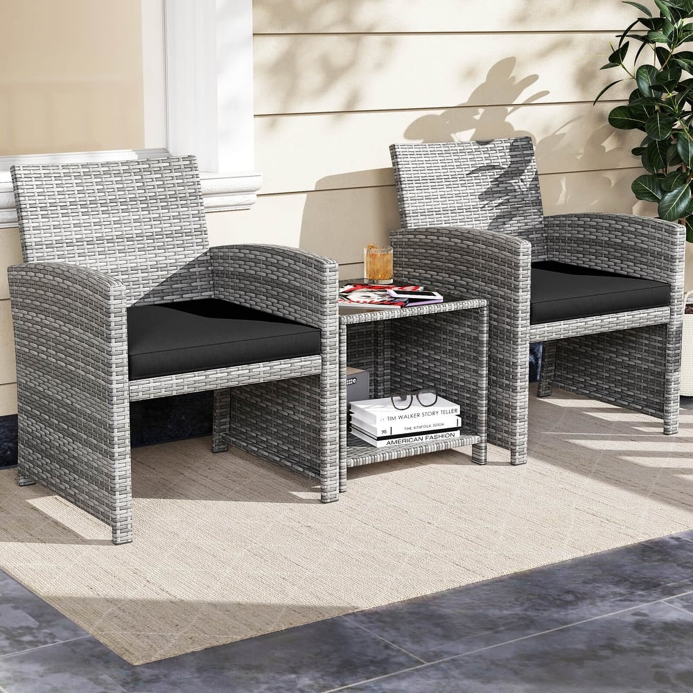Costway 3 PCS Patio Furniture Set with Tempered Glass Coffee Table & - See Details