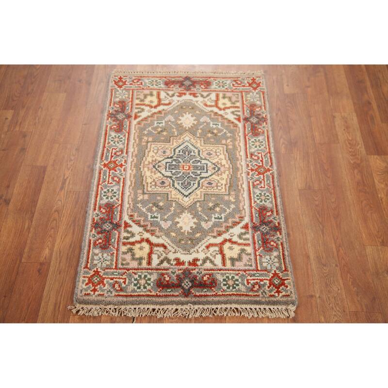 Hand Knotted Oriental 100% Wool Carpet Traditional Medallion Greys & Charcoal Heriz (serapi) Area Rug - 3' 0'' X 2' 0''