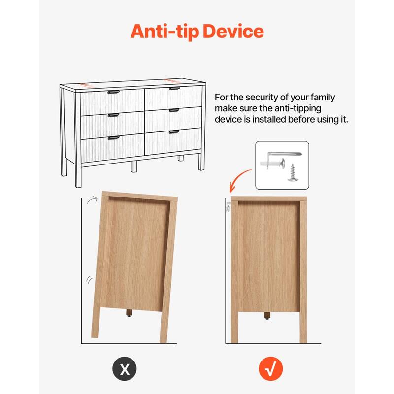 Light Wood MDF Drawer Dresser with Drawers, Wavy Design and Metal Handles