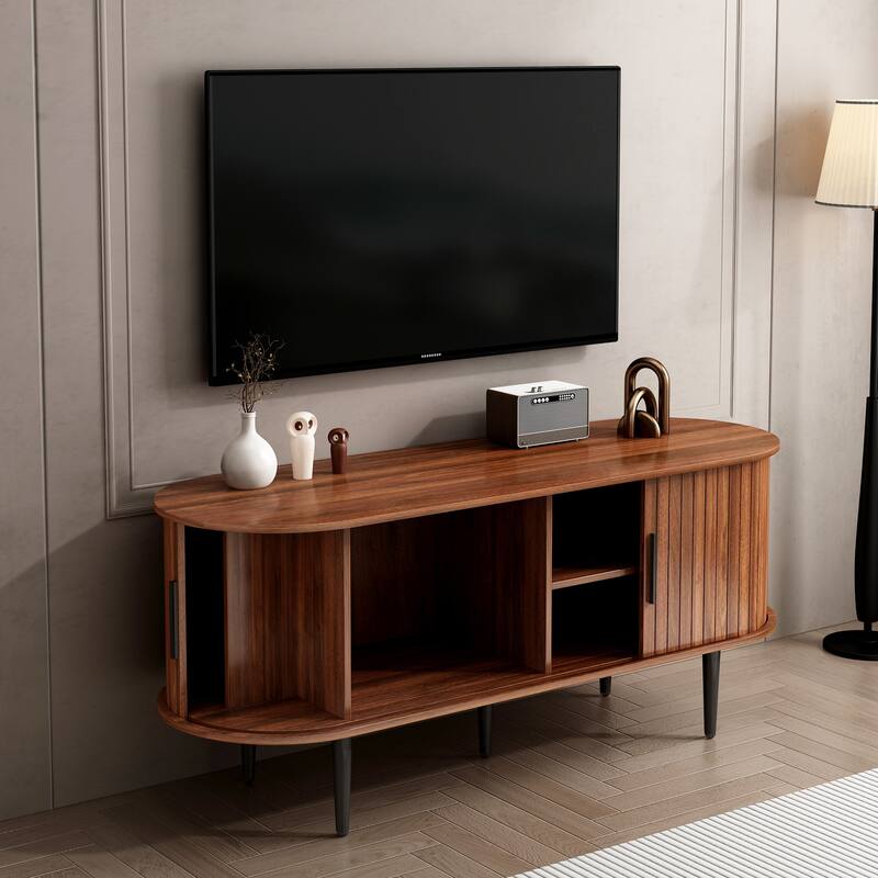 47" Modern TV Console Table with Storage Compartment and Sliding Door, Gaming Entertainment Center with Cabinet for Living Room