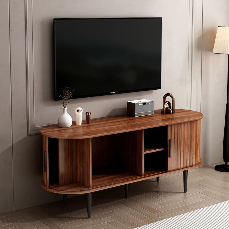Tv Stand, 47" Modern Tv Console Table With Storage Compartment And Sliding Door, Gaming Entertainment Center With Cabinet
