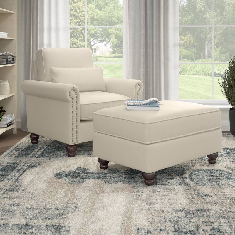 Bush Furniture Coventry Living Room Accent Chair with Ottoman Set