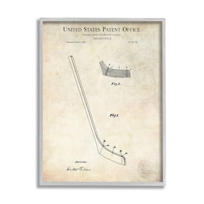 Stupell Vintage Hockey Stick Sports Diagram Patent Blueprint Framed Wall Art - Beige