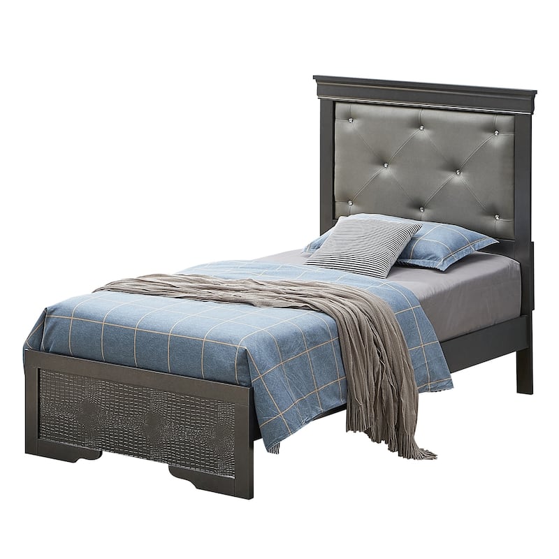 Jewel Tufted Metallic Twin Panel Bed - 80" - Silver Champagne