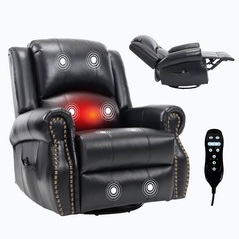 Manual Recliner Chair with Heat & Massage, Ergonomic Lounge Sofa Chair, Swivel Recliner Chair with Side Pocket