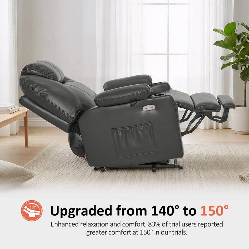 MCombo Medium-Wide Power Lift Recliner Chair Sofa with Massage and Heat for Elderly People, Faux Leather R7045