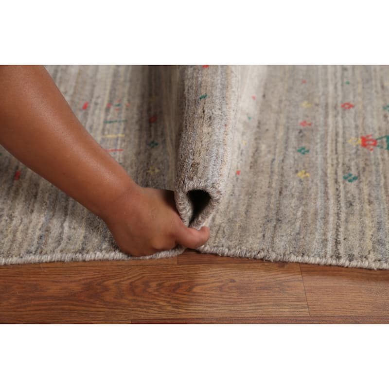 Striped Gabbeh Indian Square Area Rug Handmade Wool Carpet - 7'9"x 7'11"