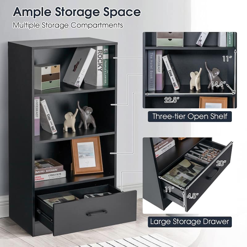 48 Inch Tall 4 Tiers Wood Bookcase with Drawer - 24" x 15" x 48"