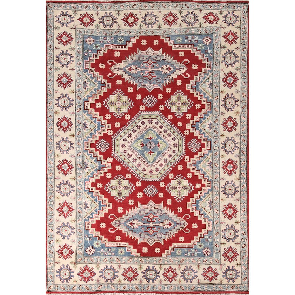 Traditional Red Kazak Area Rug Hand-Knotted Wool Carpet - 6'8" x 9'6"