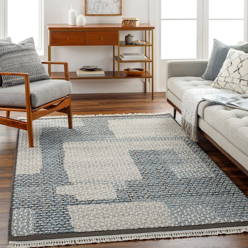 Livabliss Berlin Modern Colorblock Area Rug - Denim/Grey - 5' 3" x 7'