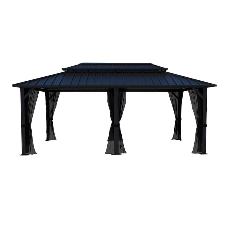 VEIKOUS Aluminum Double Hardtop Gazebo Pergola for Patio, Lawn, and Garden with Removable Netting