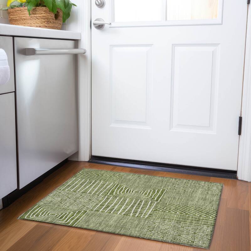 Premium Washable Super Soft Modern Geo Charm Mayfield Rug - Olive - 1'8" x 2'6"