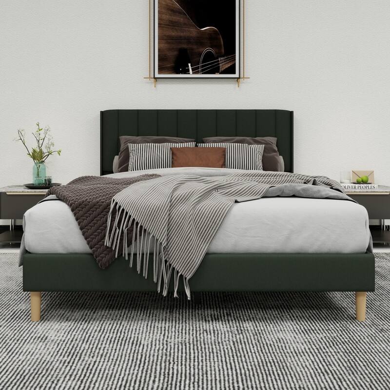 Caxkun Upholstered Platform Bed Frame with Wingback headboard