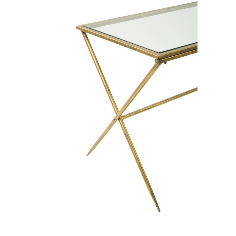 Gold Metal Slim Coffee Table with Glass Top
