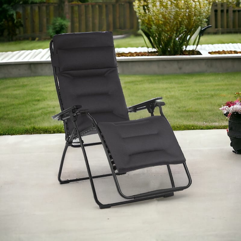 30" Black Steel Outdoor Zero Gravity Chair with Black Cushion - Black