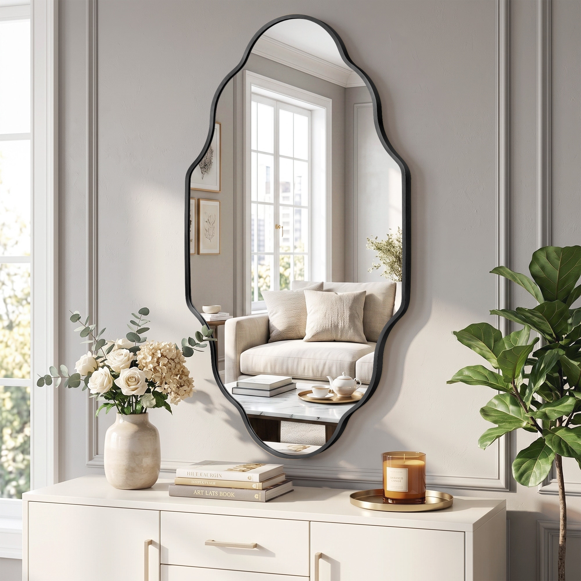 Scalloped Aluminum Alloy Framed Irregular Wall Mirror