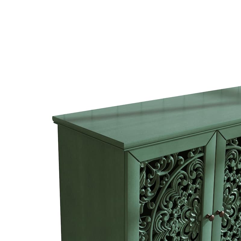 60" Antique Buffet Cabinet with Floral Carvings with Solid Wood Legs&Antique Brass Handles&Adjustable Shelves, TV Stand