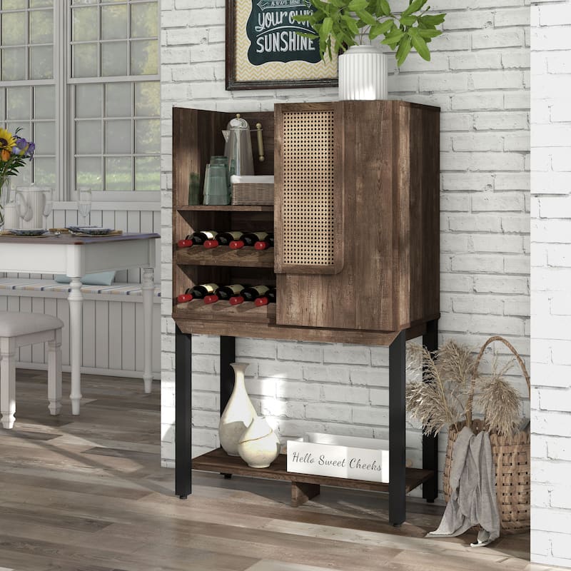 Cassini Farmhouse Reclaimed Oak 2 Open Shelves Wood Kitchen Hutch with Wine Rack by Carbon Loft