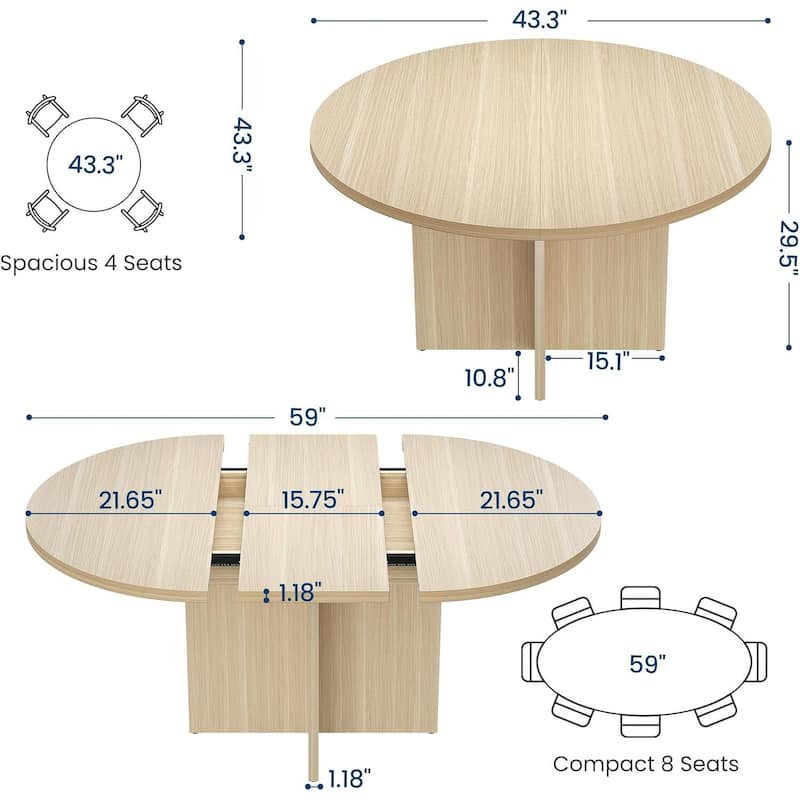 Extendable Round Kitchen Dining Table for Dining Room, Kitchen, Living Room